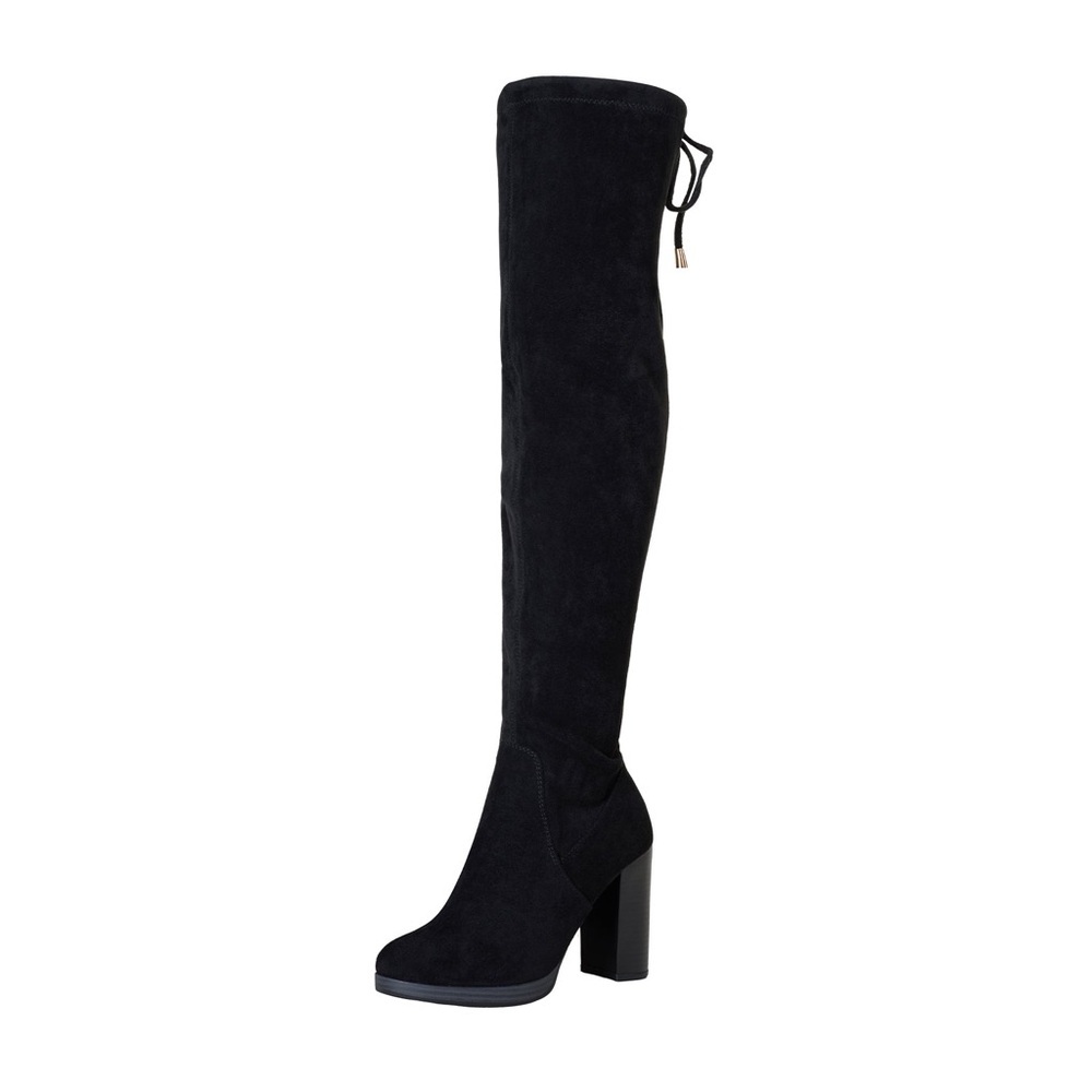 Vepose Black Suede Over-the-Knee Chunky Heels Women's Boots - Picture 8 of 13